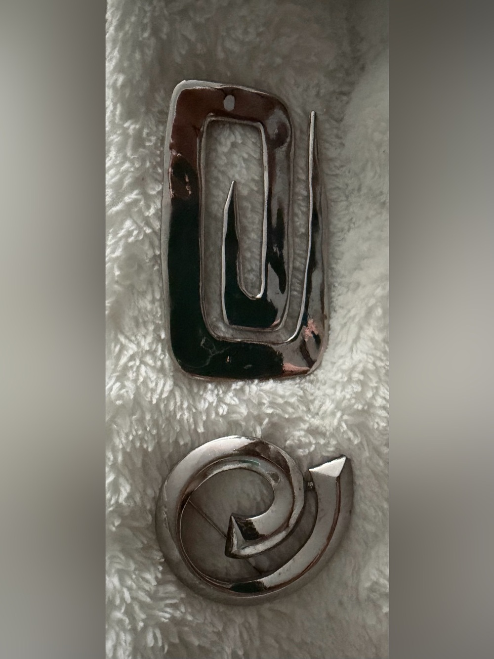 Silver-Tone Metal Brooch - Sleek Geometric Design